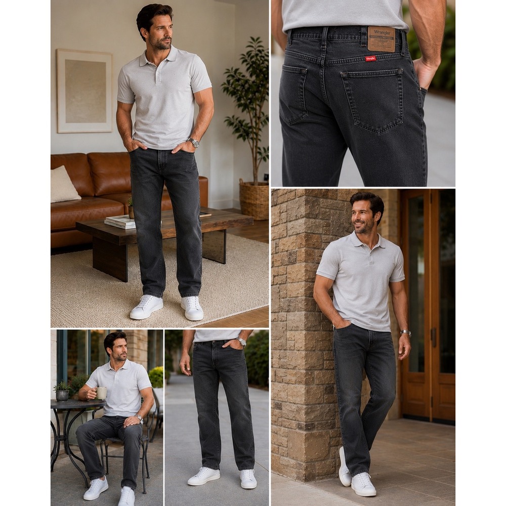 Wrangler Regular Fit Flex Mens Jean 38x32 Black Premium Denim 9TRGABK Small Hole